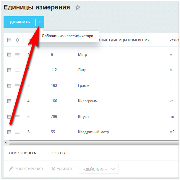 Кнопка добавить из классификатора