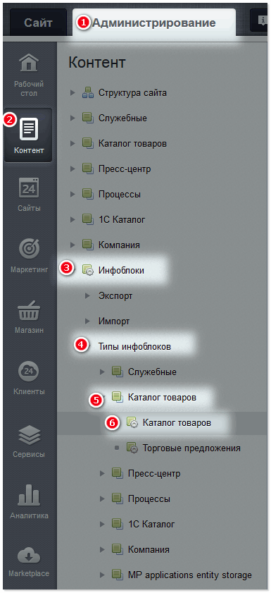 Путь к свойствам каталога товаров